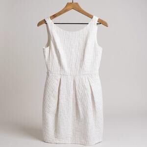 WHBM Geo Textured Tulip-Skirt Dress White Fit & Flare Pleated Pockets Womens 2